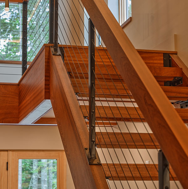 Custom Open Staircase in Sapele Mahogany from Spiritcraft Furniture and Great Spirit Hardwoods, East Dundee, IL